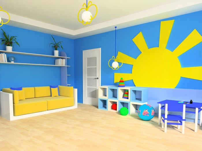Children's room interior design with sofa