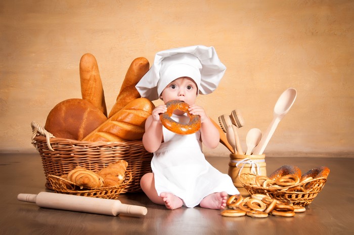 Baby Chef with Bread and Pastries