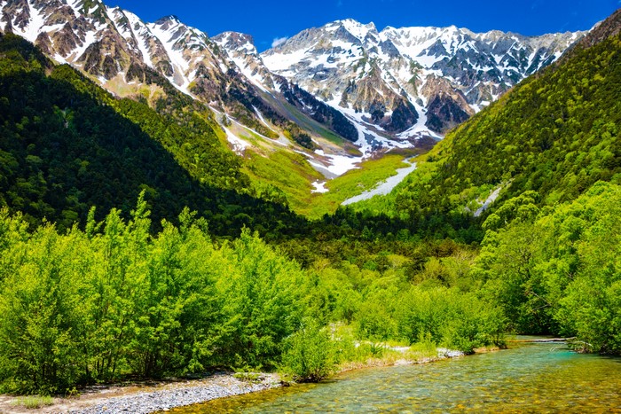 Kamikochi Mountains and River in Nagano, Japan