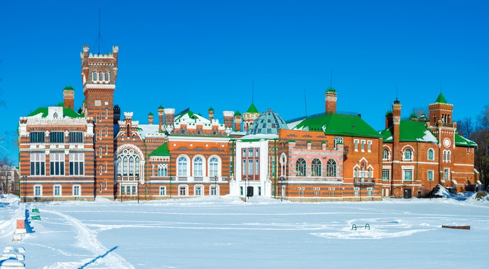 Sheremetev Castle in Yurino, Mari El, Russia during winter