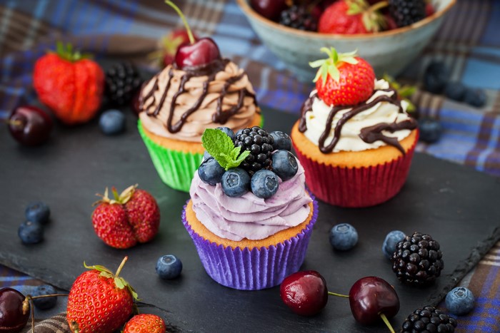 Cupcakes with Berries and Cherries