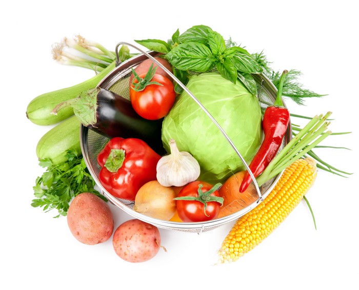 Assortment of Fresh Vegetables in a Colander