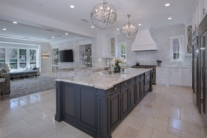 Luxury Kitchen with Island and Chandeliers