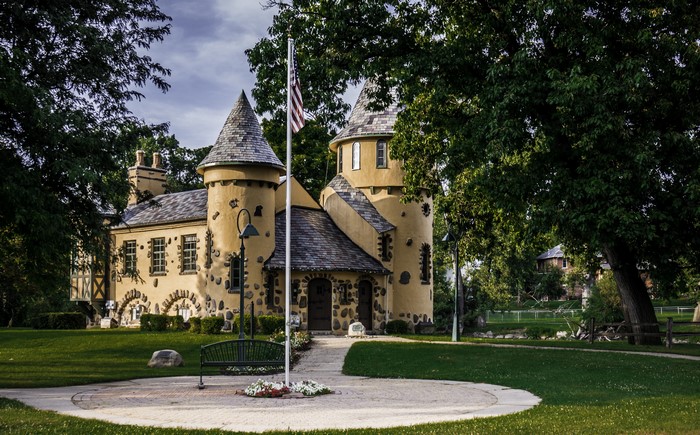 Curwood Castle Michigan USA with Trees and Lawn