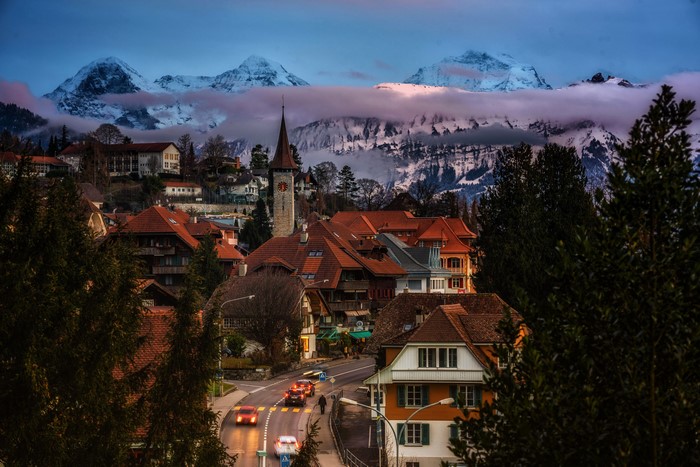 Village with Mountains in Gundlischwand, Switzerland