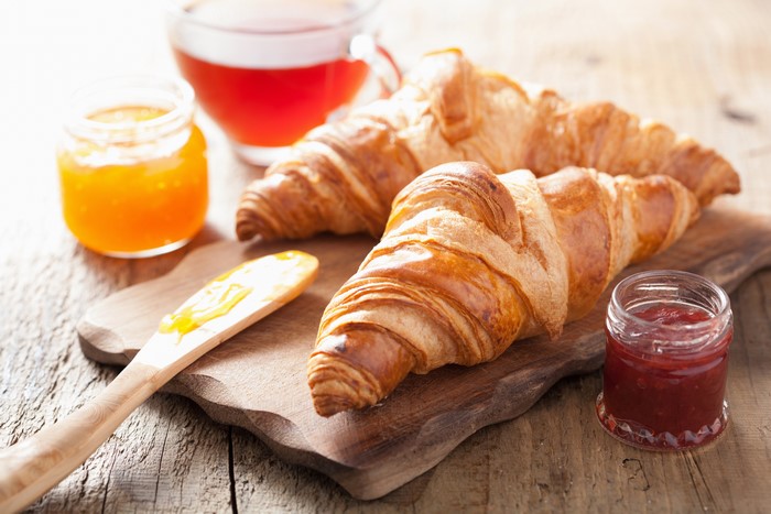 Croissants with jam and tea
