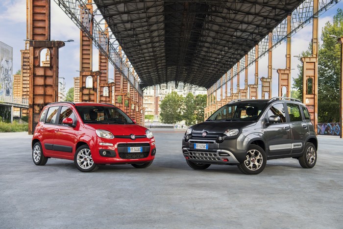 Two Fiat Panda cars in an industrial setting