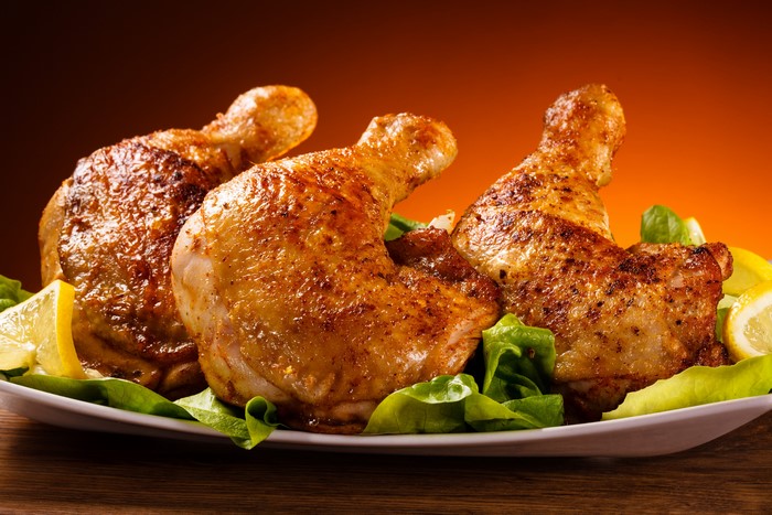 Roast Chicken Legs with Lemon and Lettuce