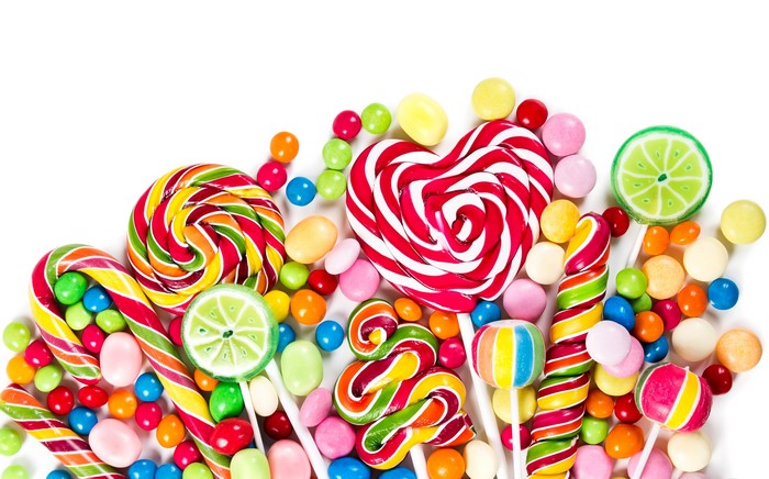 4K, Sweets, Candy, Lollipop, Many, Dragee, White background, HD ...