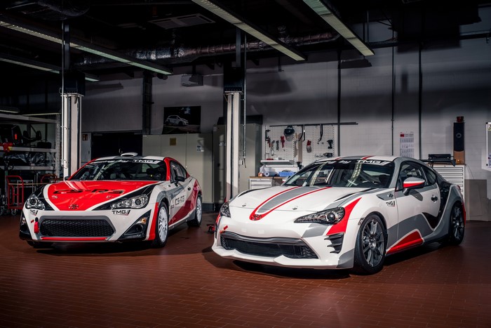 Two Toyota 86 Sports Cars in a Garage