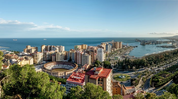 Malaga Andalusia Spain Coastline with Bullring and Marina