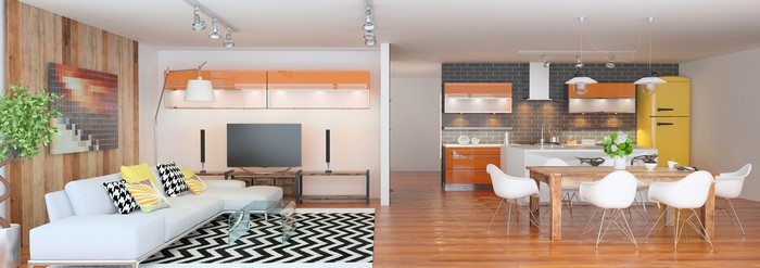Modern Living Room and Kitchen Interior Design