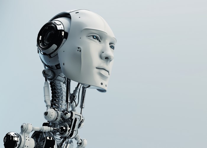 Robot head with human-like face
