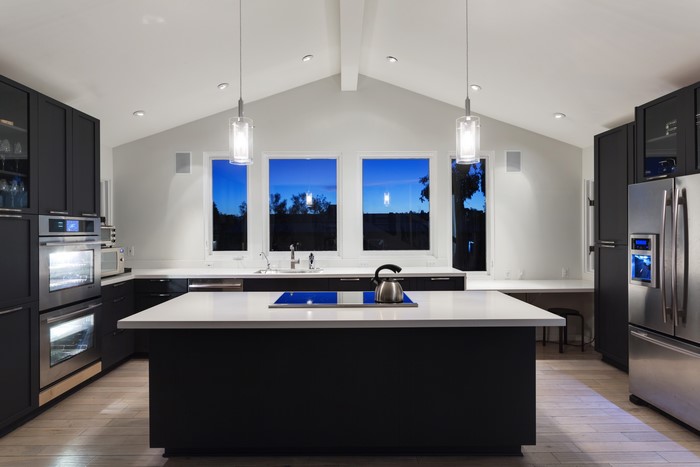 Modern Kitchen with Island and Large Windows