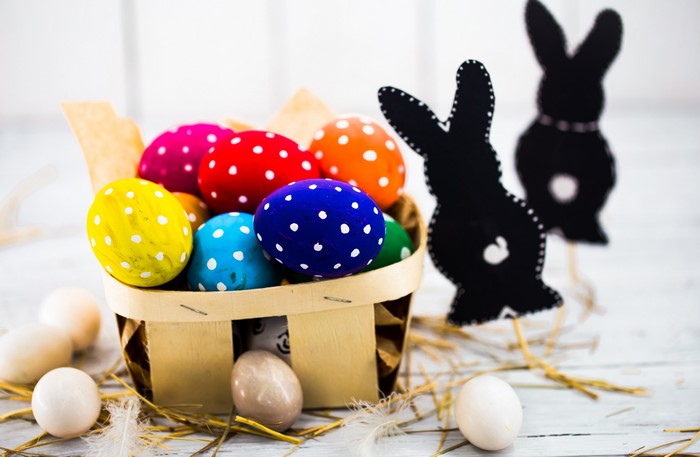 Easter Eggs in Basket with Rabbits