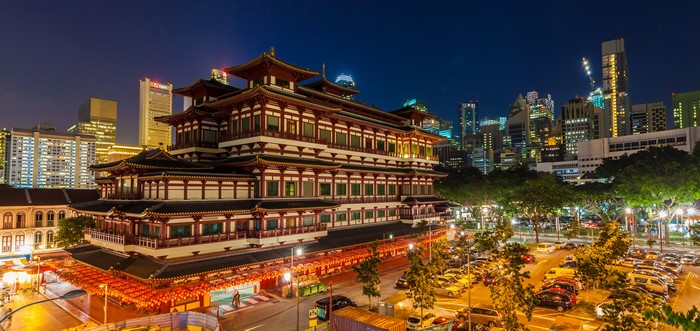 Buddha Tooth Relic Temple Chinatown Singapore Evening