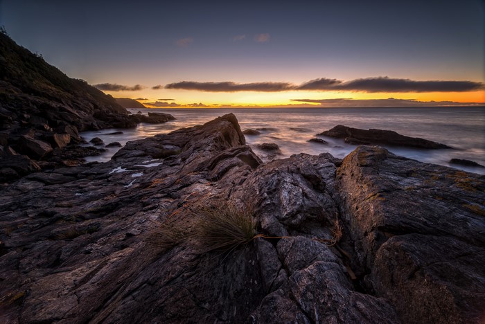 Rocky Coastline at Sunrise in Valdivia, Chile