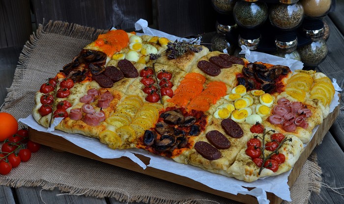 Focaccia with various toppings