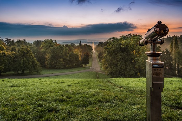 Telescope overlooking a long road in Kassel, Germany