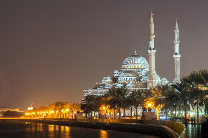 Al Noor Mosque Sharjah at night