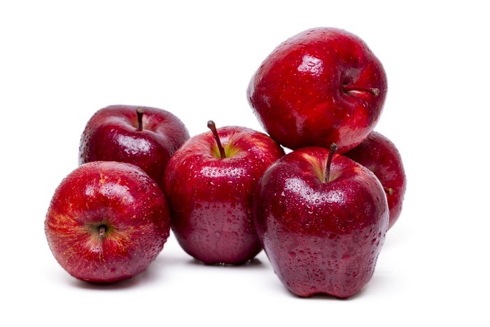 Red Apples with Water Drops on White Background