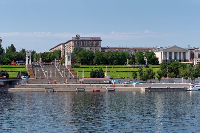 Volgograd embankment with stairs and buildings