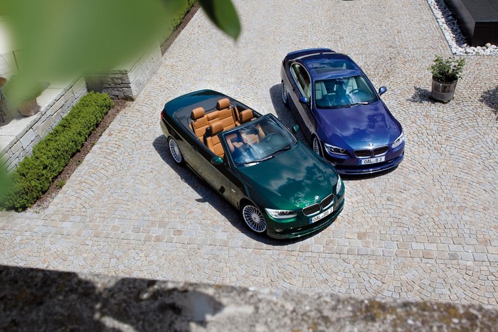 Two Alpina B3 S Bi-Turbo Convertibles on Cobblestone Driveway
