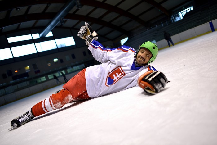 Man in Slovakian Hockey Uniform on Ice