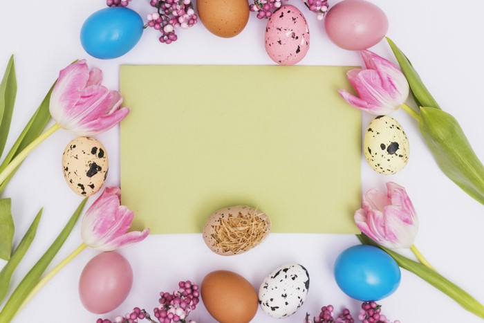 Easter Eggs and Tulips Greeting Card Template