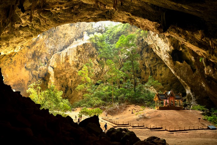 Phrayanakhon Cave Thailand with Pagodas and Trees