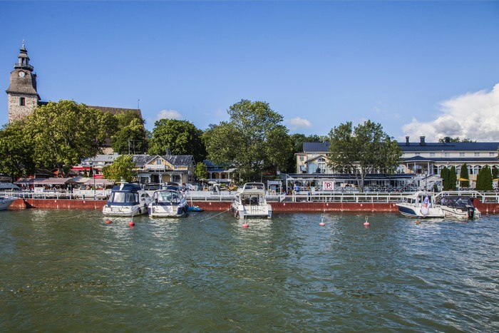 Naantali Marina with boats and buildings in Finland