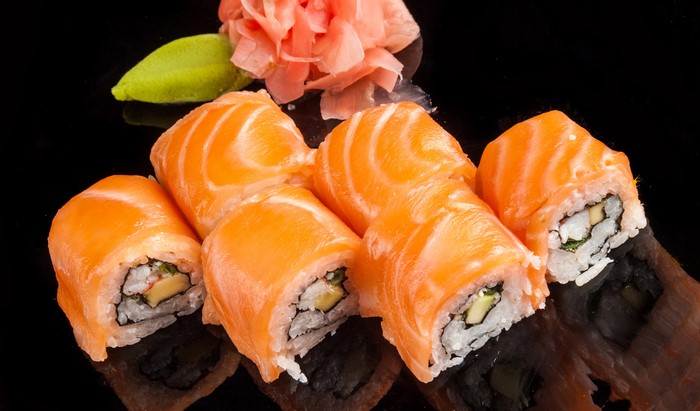 Salmon Sushi Rolls with Wasabi and Ginger