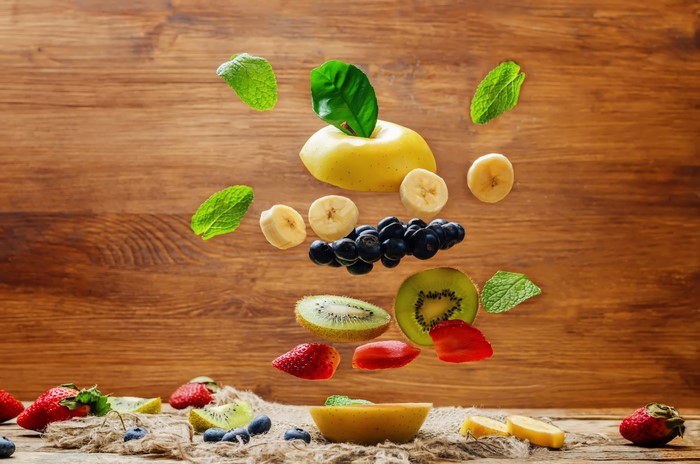 4K Fruit Salad Ingredients Floating