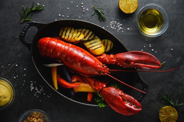 Cooked Lobster with Grilled Potatoes and Vegetables