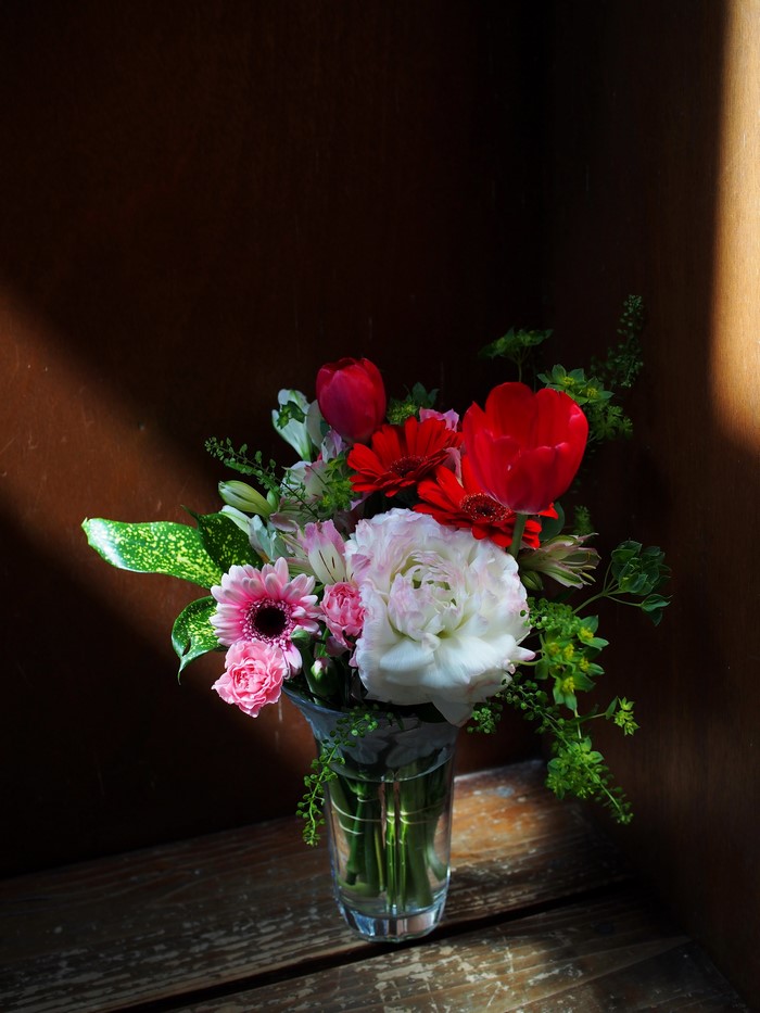 Bouquet of Roses, Gerberas, and Tulips in a Vase