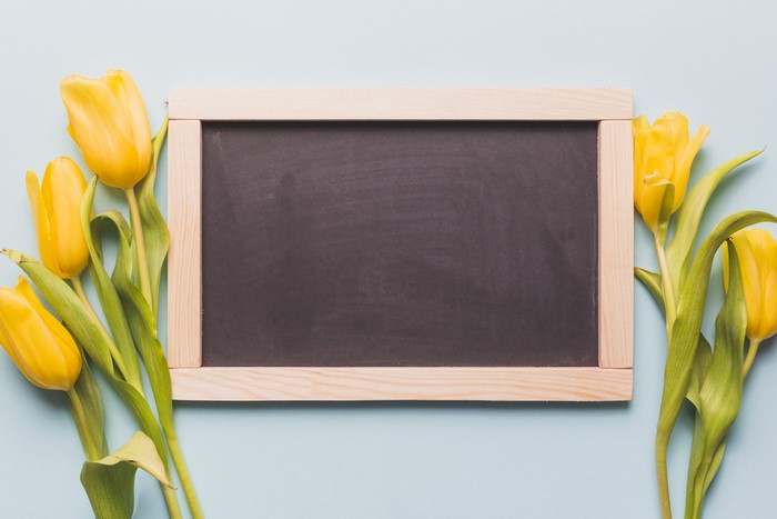 Yellow Tulips and Blackboard Template