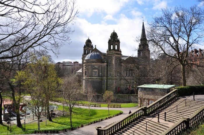 Edinburgh Scotland Church and Park with Stairs