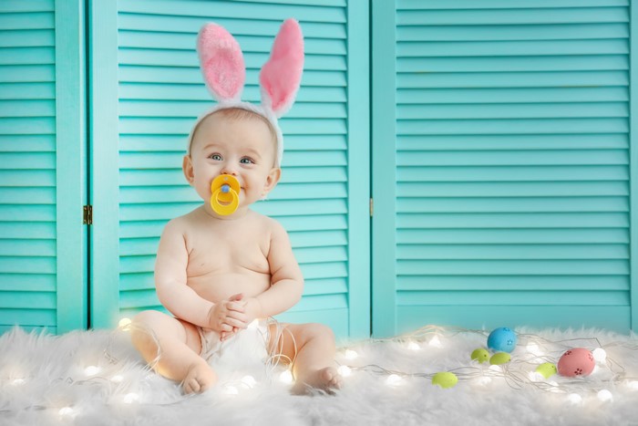 Baby with Easter Bunny Ears and Pacifier