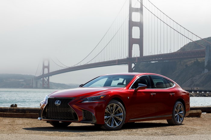 Red 2018 Lexus LS 500 AWD F SPORT near Golden Gate Bridge