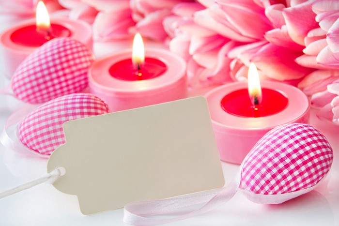 Easter Candles and Eggs with Blank Greeting Card