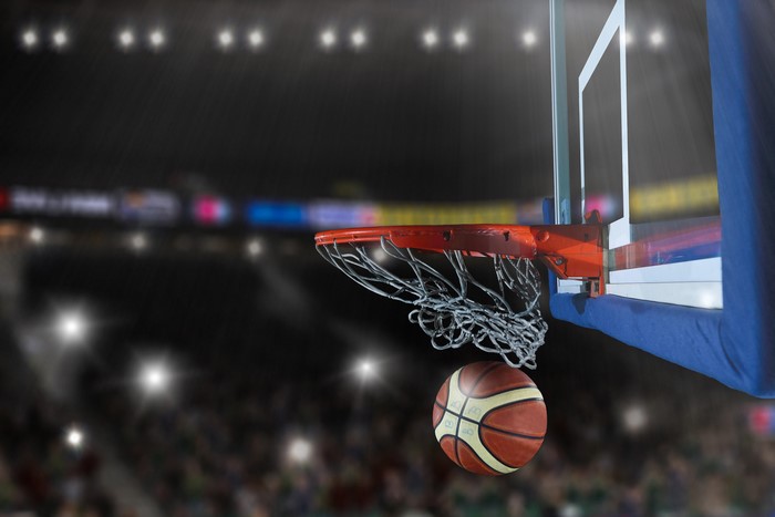 Basketball going through hoop