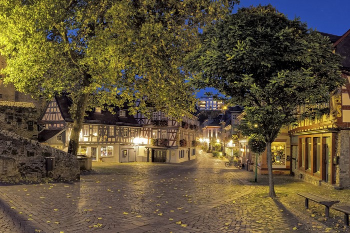 Idstein Hesse Germany street at evening with houses and trees