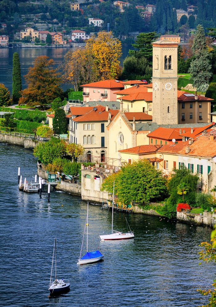 Lake Como, Italy with boats and buildings
