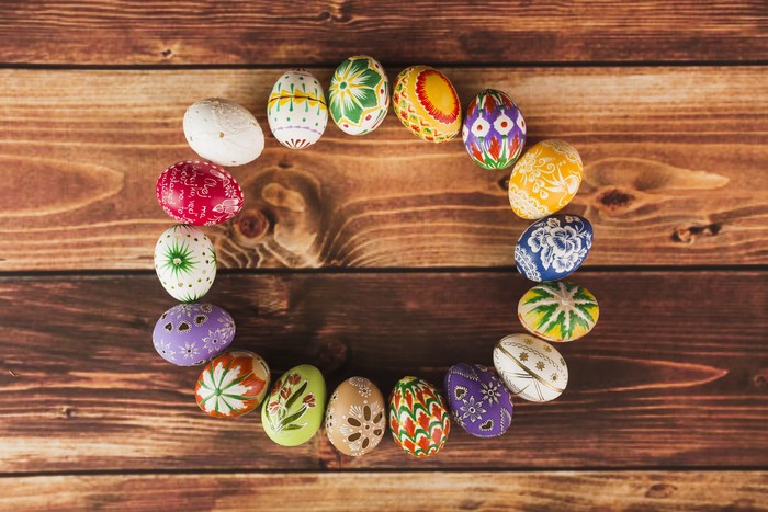 Easter Eggs on Wood Planks