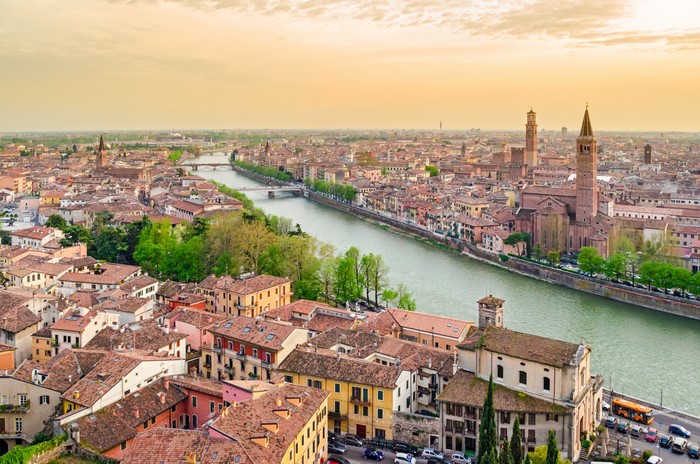 Verona cityscape with Adige River and churches
