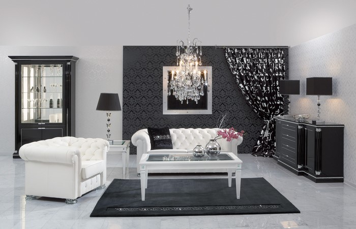 Luxury living room with white sofa and armchair