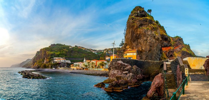 Coastal village with cliffs and ocean in Madeira, Portugal