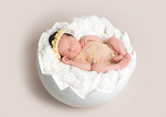 Newborn baby sleeping in an egg