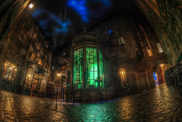 Diagon Alley at Night with Magical Shops