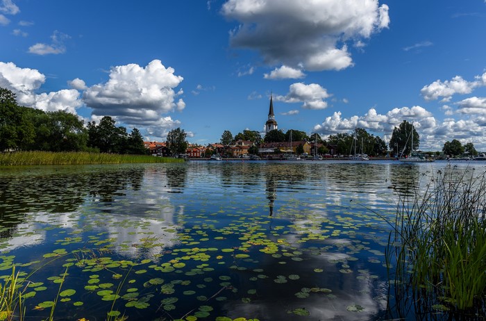 Strangnas, Sweden with River and Church